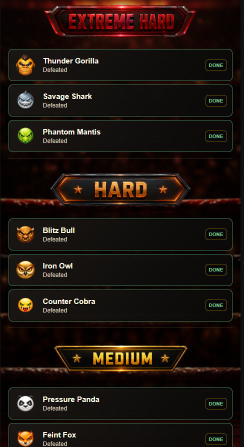 Emoji Boxing difficulty levels screen